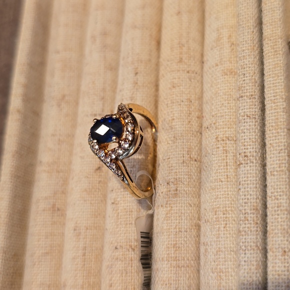 14K GOLD OVER STERLING SILVER LAB CREATED BLUE AND WHITE SAPPHIRES RING SIZE 7 - Picture 5 of 15